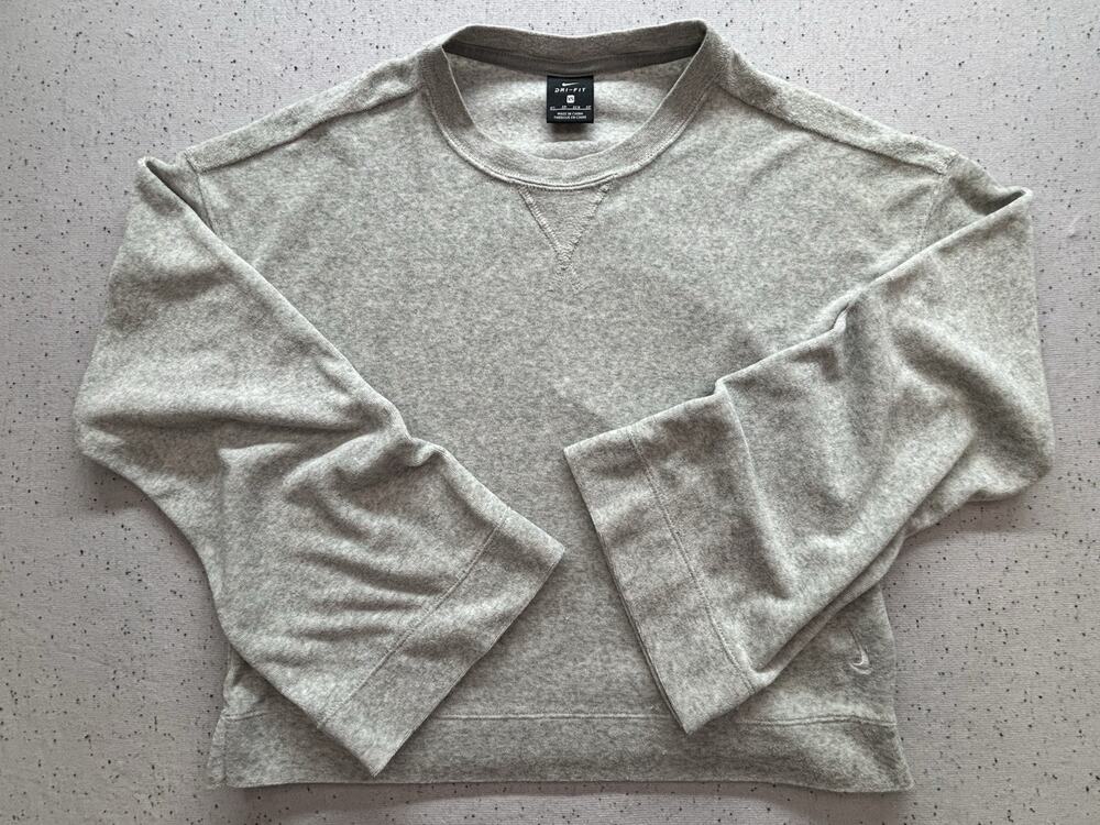 Nike Dri-Fit Lux Crew Womens Sweatshirt Loose Fit Cropped Training Grey XS